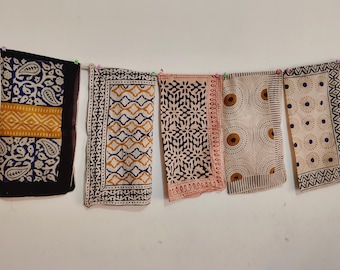 Cotton Bandana Set of 5 | Hand Block Print Boho Hair Scarf