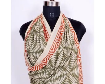 Handblock Print Cotton Sarong: Green Indian Pareo Beach Wrap