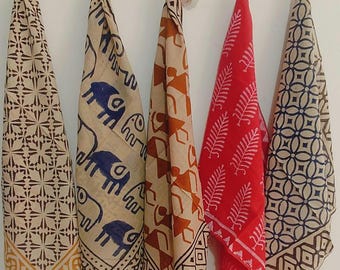 Cotton Bandana Set of 5 | Handmade Block Print Head Scarf