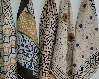 Hand Block Print Cotton Bandana Set, Boho Ethnic Style