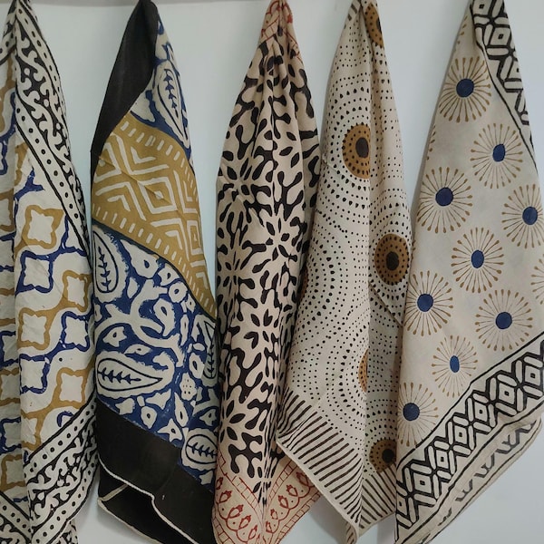 Hand Block Print Cotton Bandana Set, Boho Ethnic Style