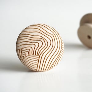 Solid Maple Cabinet Knobs | Wood Drawer Pulls Geometric Engraved Knobs | Mid Century Modern Hardware | Kitchen Cabinet Handles | Mix&Match image 2