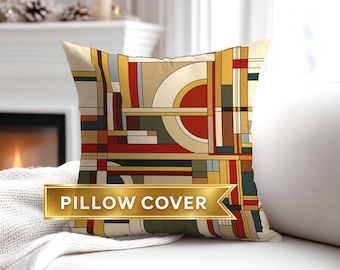Pillow Cover | Frank Lloyd Wright Inspired Prairie Style Geometric Pillow Case | Mid Century Modern Decor | Art Deco Cushion Cover | 752-648