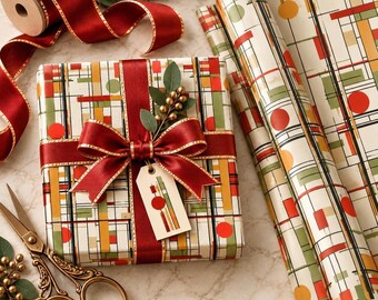 Mid Century Modern Wrapping Paper | Prairie Style Geometric Gift Wrap | Retro Architectural Design | Matte or Glossy Gift Paper | 752-187