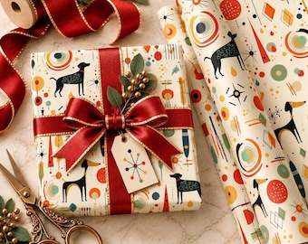 Atomic Dog Wrapping Paper | Mid Century Modern Gift Wrap | Retro Geometric MCM | Birthday Christmas Housewarming Gift Paper | 716-282