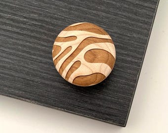 MAPLE Zebra Stripes Inspired | 1.5" & 1.25" Solid Wood Cabinet Knob Designer Wood Pull Drawer Pull, Wood Handle Do It Yourself DIY | WK-1027