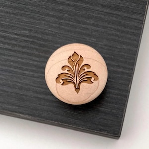 1 1/2" MAPLE | FLORAL MOTIF | Solid Wood Cabinet Knob, Designer Wood Pull, Drawer Pull, Wood Handle, Do It Yourself