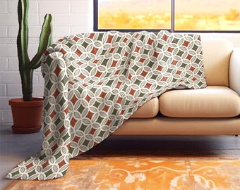 Mid Century Modern Sherpa Blanket | Frank Lloyd Wright Inspired Retro Geometric Throw Blanket | MCM Home Decor Housewarming Gift | A-1104
