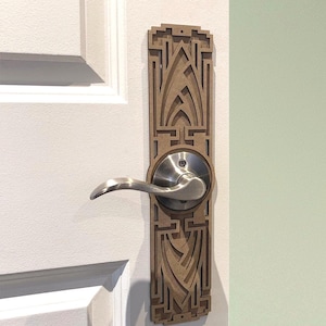 NOVO ~ Placa de acabamento para maçaneta de porta Art Déco | Ferragens arquitetônicas góticas | Decoração de porta com inspiração vintage | Detalhe marcante para a entrada