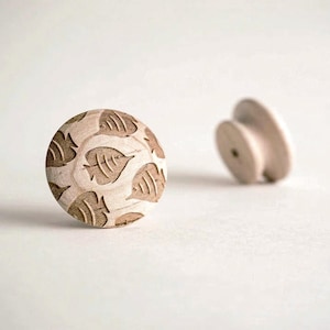 1 1/2" MAPLE | Fishes ~ Nautical Collection | Solid Wood Cabinet Knob, Designer Wood Pull, Drawer Pull Wood Handle, Custom Home Decor