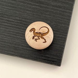 1.25" or 1.5" DINOSAUR ~ VELOCIRAPTOR | Handcrafted Wood Knobs | Nursery Kids Room Decor | Dino-Themed Furniture Knobs | Custom Knobs