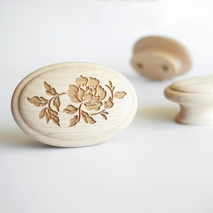 2 3/8" MAPLE OVAL | Rose | Solid Maple Wood Cabinet Knob, Designer Wood Pull, Contemporary Wood Handle, Do It Yourself