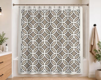 Mid Century Modern Frank Lloyd Wright Inspired Shower Curtain | Retro Geometric Bathroom Decor MCM Bath Curtain |Housewarming Gift | A-1104