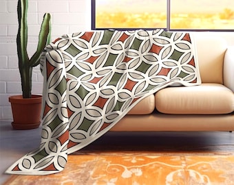 Mid Century Modern Sherpa Blanket | Frank Lloyd Wright Inspired Retro Geometric Throw Blanket | MCM Home Decor Housewarming Gift | A-1104