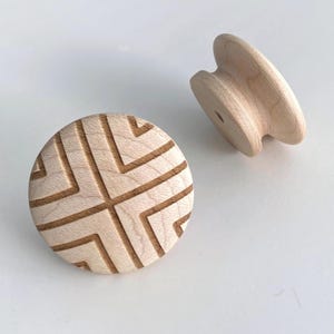 1.25″ - 1.5″ | Geometric Motif | Solid Maple Wood Cabinet Knob Handmade Designer Wood Pull Kitchen Cabinet Drawer Knobs | Do It Yourself