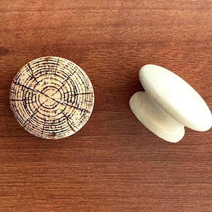 Peut inclure: Un objet rond en bois avec un motif de cernes d'arbres et deux pierres ovales lisses. La pièce en bois a une base marron clair avec des lignes marron foncé. Les pierres sont de couleur blanc crème.