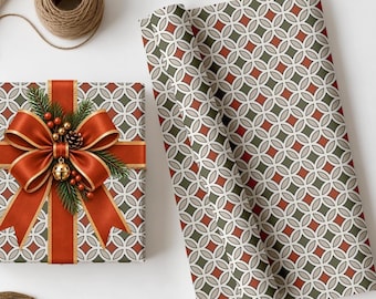 Mid Century Modern Wrapping Paper | Frank Lloyd Wright Inspired Retro Geometric Gift Wrap | MCM Gift Paper | Matte or Glossy | A-1104