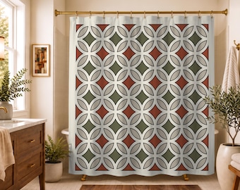 Mid Century Modern Frank Lloyd Wright Inspired Shower Curtain | Retro Geometric Bathroom Decor MCM Bath Curtain |Housewarming Gift | A-1104