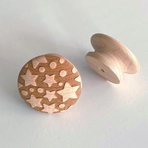 MAPLE Star Wooden Knob | 1.5" Solid Wood Cabinet Knob, Designer Wood Pull, Kitchen Cabinet Knobs, Drawer Pull, DIY
