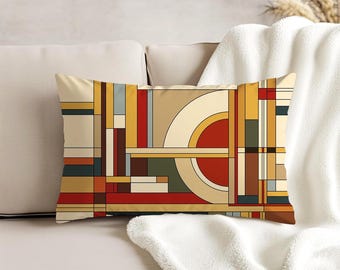 Lumbar Pillow | Frank Lloyd Wright Inspired Mid Century Modern Geometric Retro MCM Home Decor | Modern Decorative Accent Cushion | 752-648