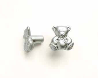 Perilla decorativa de metal con diseño de osito de peluche, acabado en níquel cepillado y aluminio. Tiradores para muebles, gabinetes y cajones.