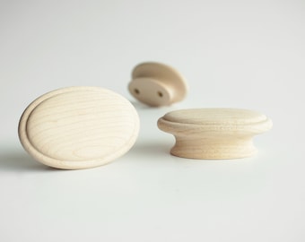 2 3/8&quot; MAPLE | OVAL - Solid Maple Wood Cabinet Knob, Designer Wood Pull, Contemporary Wood Handle, Do It Yourself, DIY