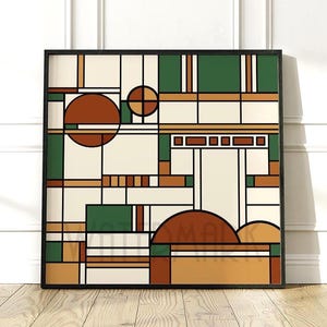 Frank Lloyd Wright Inspired Mid Century Modern Wall Art | Prairie Style Geometric Abstract Architectural MCM Decor | 752-647