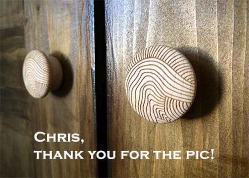 Solid Maple Cabinet Knobs | Wood Drawer Pulls Geometric Engraved Knobs | Mid Century Modern Hardware | Kitchen Cabinet Handles | Mix&Match image 4