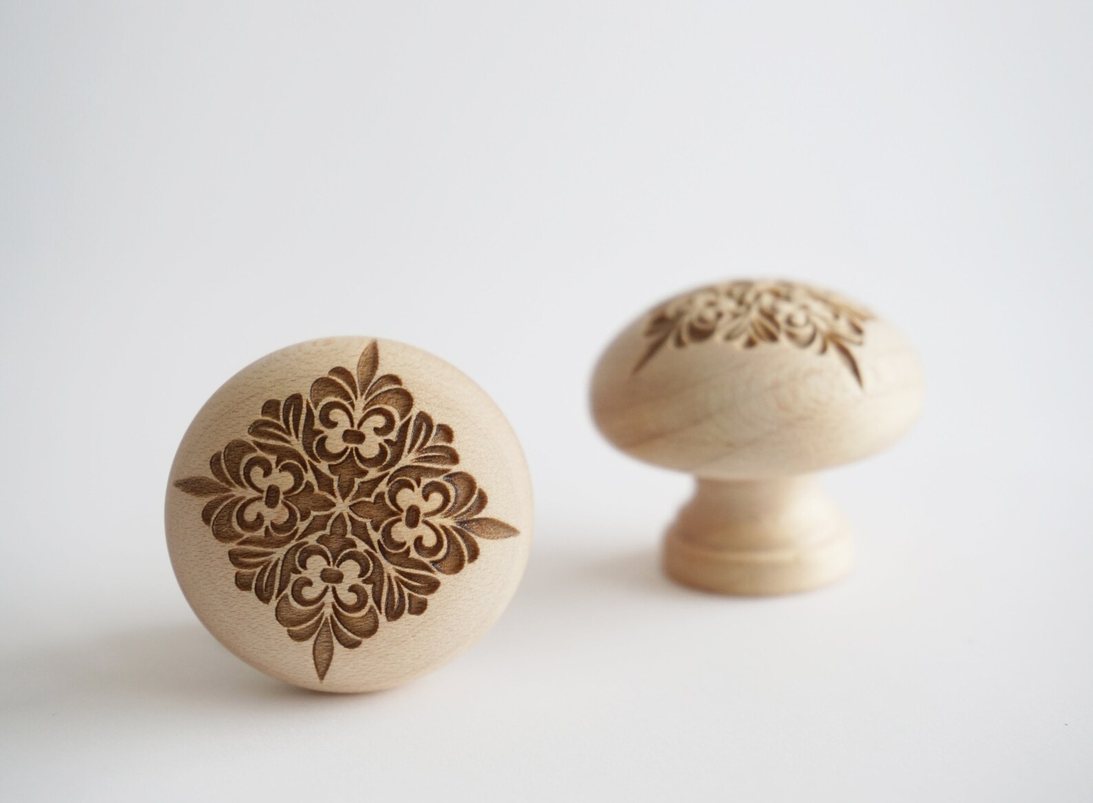 1 1/4 Engraved Solid Maple Knob Designer Custom Etsy