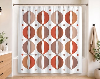 Mid Century Modern Shower Curtain | Terracotta Retro Geometric Bathroom Decor | Earth Tone MCM Bath Curtain Warm Neutral Abstract | 716-214