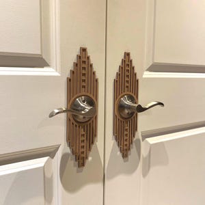Empire Rise Art Deco Door Knob Backplate | Unfinished Paintable DIY Architectural Door Accent | Laser Cut Interior Door Hardware