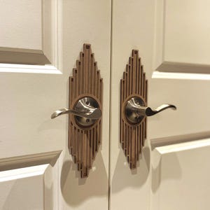 Skyline Peak | Art Deco Door Knob Backplate | Unfinished Paintable DIY Architectural Door Accent | Laser Cut Interior Door Hardware