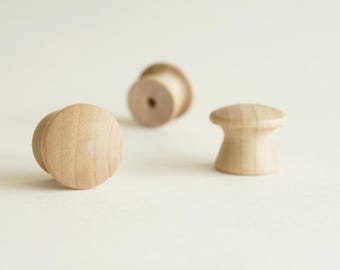 1" Birch Cabinet Knob | Plain Solid Wood Drawer Pull | Unfinished Wood Furniture Knob | DIY Cabinet Hardware | Dresser Knob