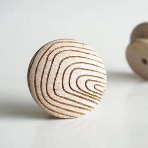 Solid Maple Cabinet Knobs | Wood Drawer Pulls Geometric Engraved Knobs | Mid Century Modern Hardware | Kitchen Cabinet Handles | Mix&Match image 2