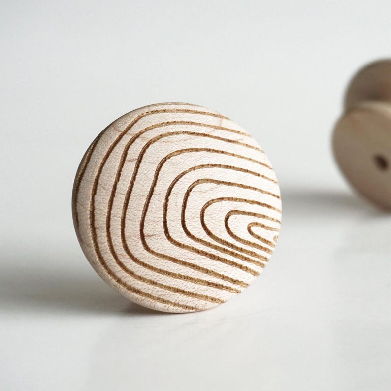 Solid Maple Cabinet Knobs | Wood Drawer Pulls Geometric Engraved Knobs | Mid Century Modern Hardware | Kitchen Cabinet Handles | Mix&Match image 2