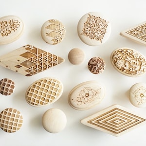 Solid Maple Cabinet Knobs | Wood Drawer Pulls Geometric Engraved Knobs | Mid Century Modern Hardware | Kitchen Cabinet Handles | Mix&Match image 6