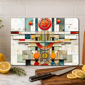 Dekoratives Schneidebrett aus Glas im Art-déco-Stil | Geometrische Küchendekoration | Serviertablett im Vintage-Stil | Geschenk zur Hochzeit oder zum Einzug