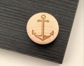 Anchor Nautical Knob | 1.25″ or 1.5″ Solid Maple Wood Cabinet Handmade Designer Wood Pull Kitchen Cabinet Drawer Knobs | Do It Yourself