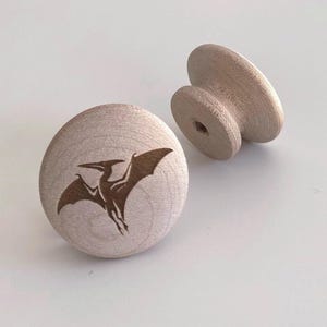 1.25" or 1.5" DINOSAUR ~ PTERANODON | Handcrafted Wood Knobs | Nursery Kids Room Decor | Dino-Themed Furniture Knobs | Custom Knobs