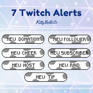 7 Twitch Alerts Black and White Pixel Cow Print