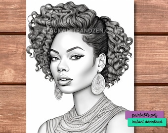 Beautiful Black Woman with Funky Textured Bob - Adult Coloring page African-American Printable PDF