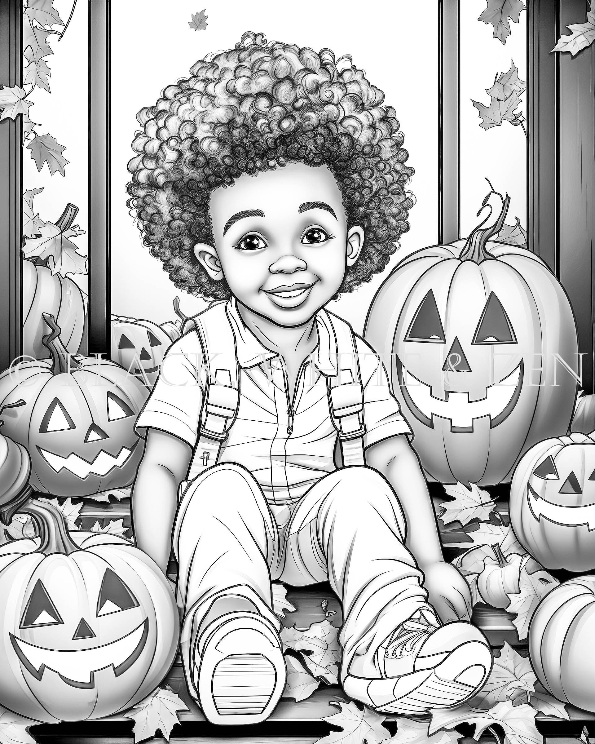 Black Boy at Halloween Coloring Page 3 Variations/darknesses Printable