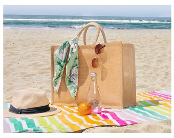 5 Large Jute Bags, Beach Wedding Favor, Bachelorette Favor Bag, Wedding Welcome Bags, Beach Tote, Reusable Bag, EcoFriendly Bag, Burlap Bag