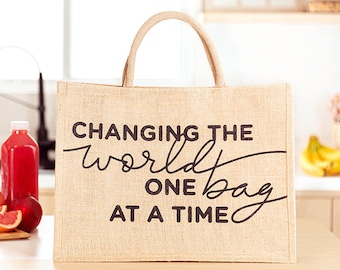 Eco-friendly Shopping Bag Changing World, Reusable Grocery Bag, Eco-friendly Tote, No Plastic Bag, Jute Bag, Reusable Shopping Bag, Burlap