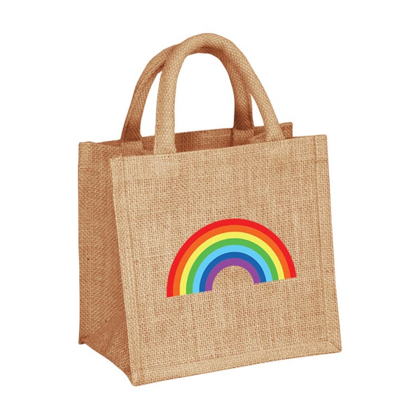 Rainbow Gift Bag, Rainbow Party Favor, Rainbow Gift Bag for Kids, Rainbow Design, Jute Gift Bag, Jute Favor Bag, Burlap Favor Bag Small