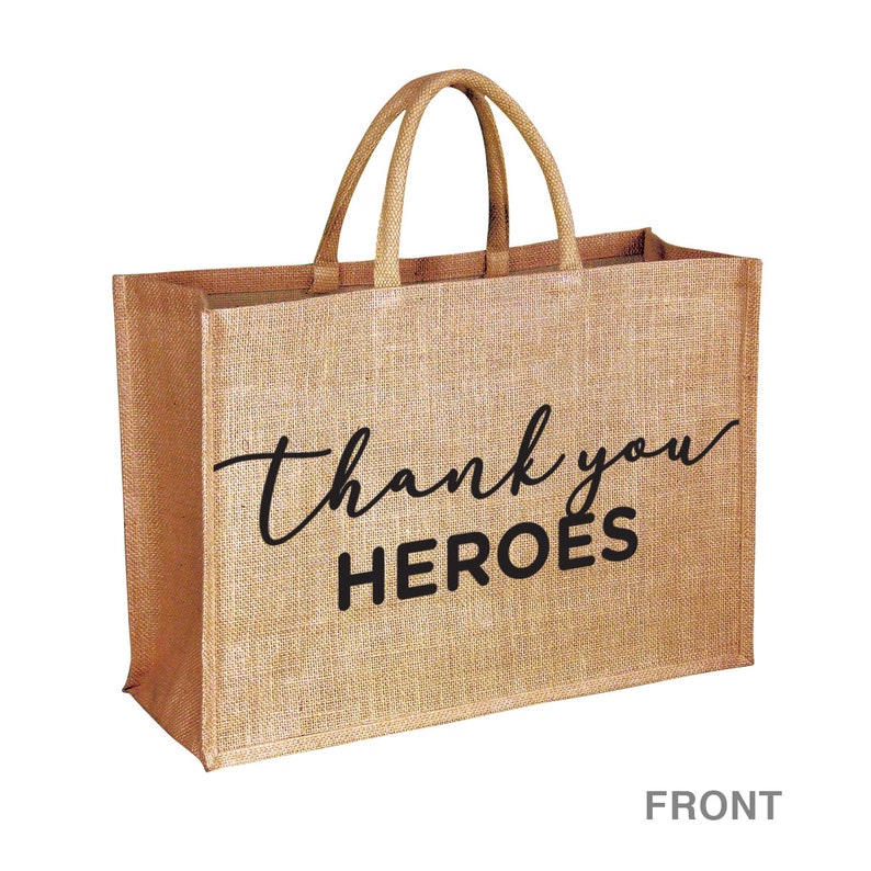 Shopping Bag Tote Bag Environmentally Friendly Bag Gift Bag THANK YOU HEROES Reusable Jute Bag Eco-friendly Gift Burlap Bag