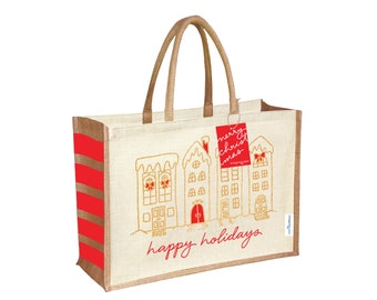 IN STOCK! Happy Holidays Gift Bag - Holiday Gift Bag - Christmas Gift Bag - Christmas Wrapping - Eco-friendly Wrapping - Jute Gift Bag