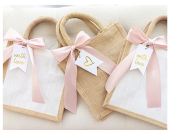 10 Small Jute Gift Bags, Wedding Welcome Bags, Wedding Gift Bags for Guests, Wedding Favor Bags, Jute Gift Bags, Small Burlap Tote Gift Bag