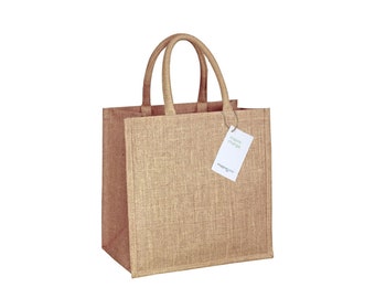 1, Medium Jute Hessian Bag Black Colour Small Medium Large Lunch Bag Gift Bag Shopping Bag
