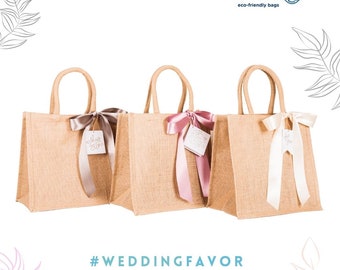 Bolsa de arpillera de yute mediana, recuerdo de boda, bolsa de